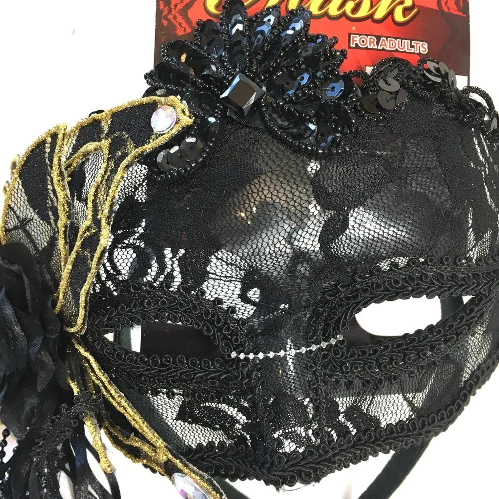 Halloween Venetian Masquerade Blk Lace Mask NWT NOS